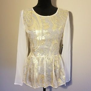 Ella Moss cream & gold chiffon top